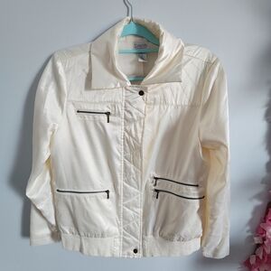 Chico's Cream Bomber Jacket with Stand-Up Collar
